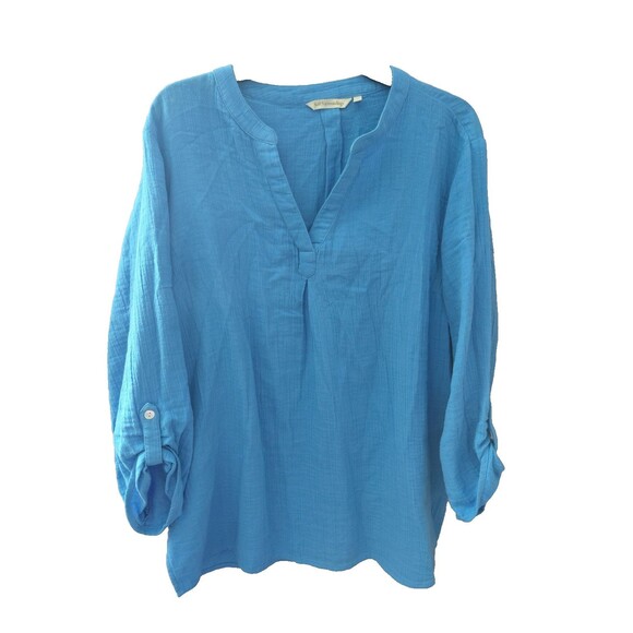 Soft Surroundings Tops - Soft Surroundings Marley Gauze Tunic Top Roll Tab Sleeve French Blue Size XL